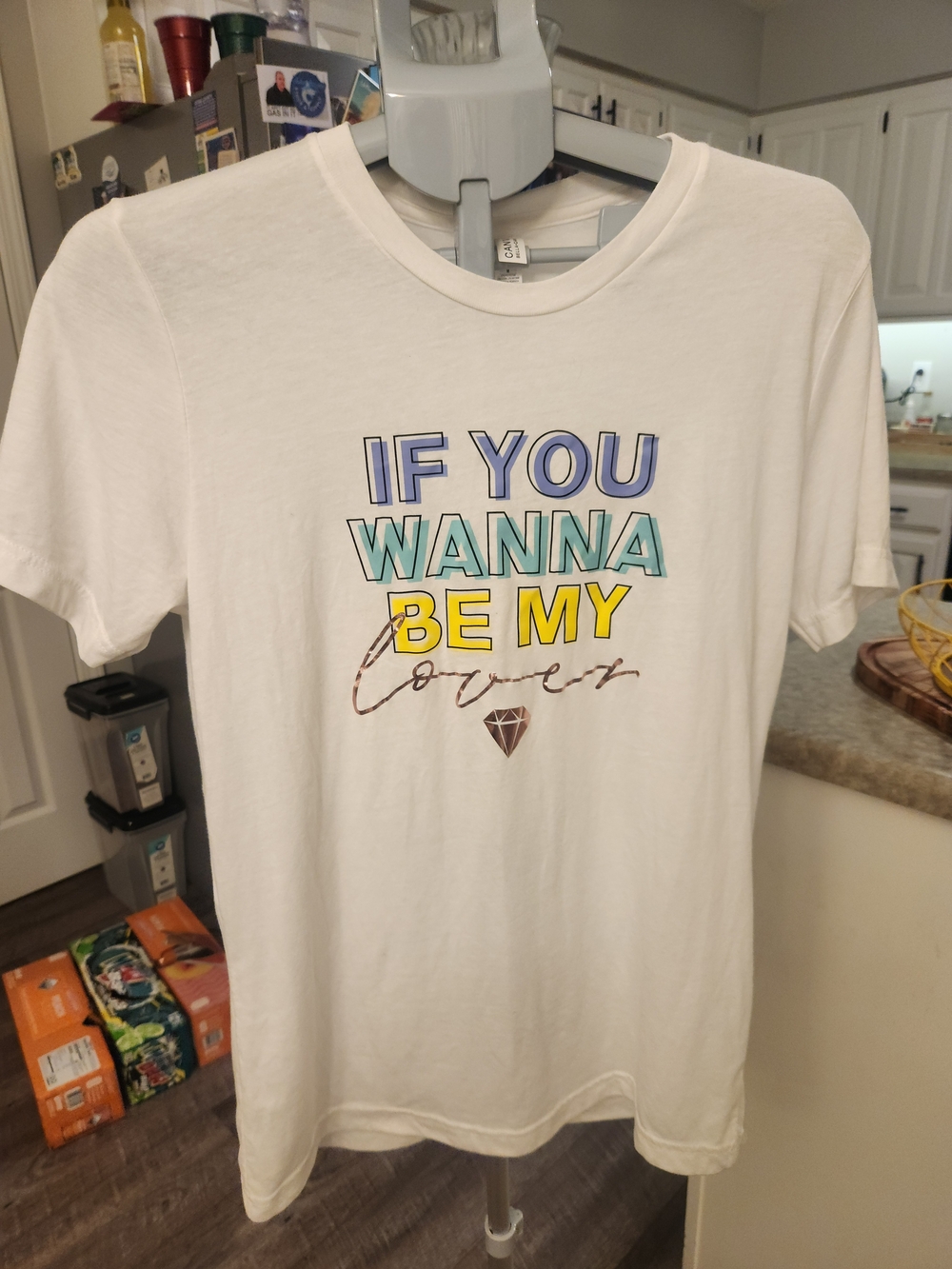 Bella Canvas White Graphic Tee with Multicolor Block Lettering